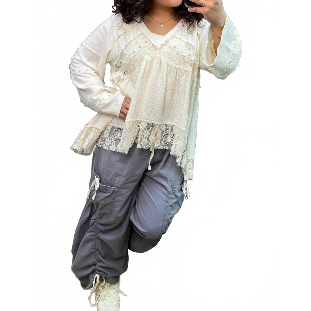 NEW BLUE VELVET women's tape elastic waist jogger parachute pants in dusty blue - Picture 6 of 6